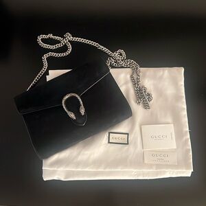 Gucci Dionysus Wallet on a Chain Purse - black suede